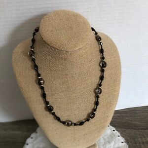 Vtg Black Glass Beaded Necklace